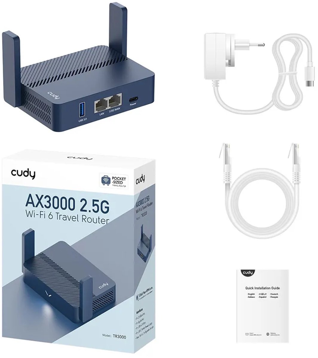 Cudy TR3000 AX3000 Mini VPN Router – Wi-Fi 6 Dual-Band 2402+574 Mbps – 2.5GbE + 1GbE – USB-C Power – Cudy Mesh – foto 2