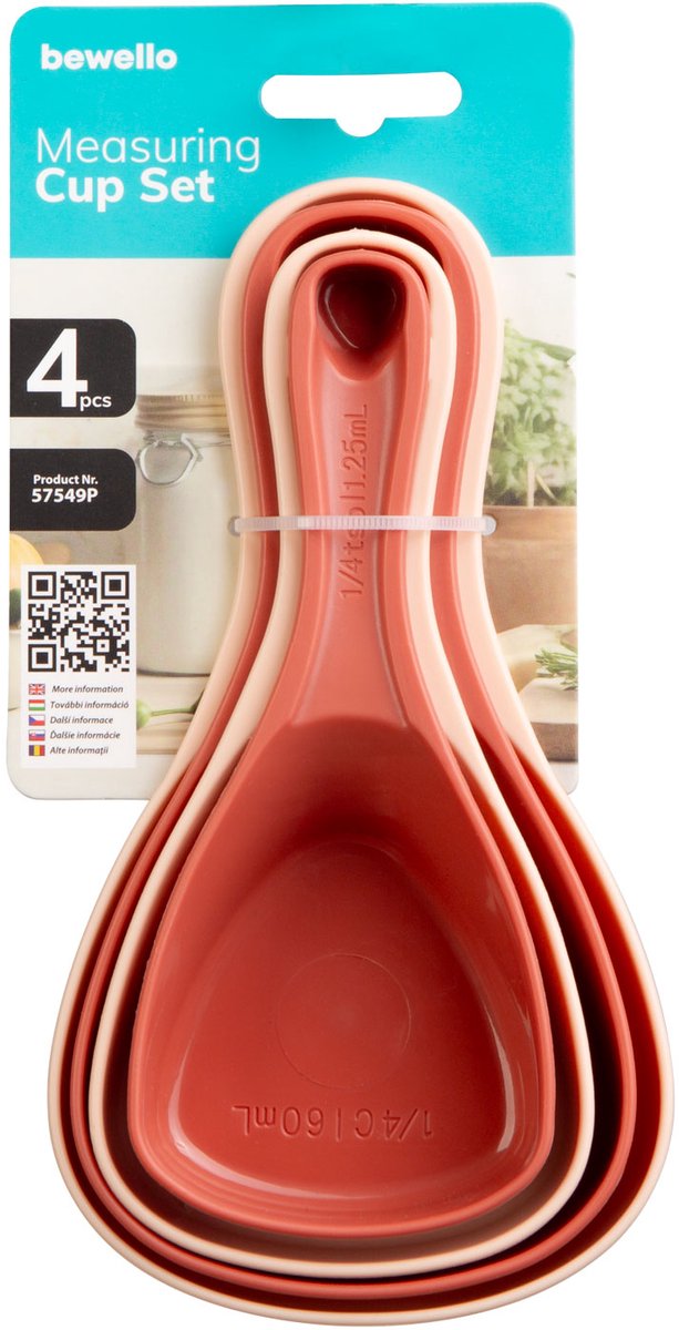 Bewello - Maatlepels Set 4-delig – 60 t/m 250 ml – Kunststof – Stapelbaar – Perzikkleur - 4 stuks / verpakking 1 Stuks [57549P]