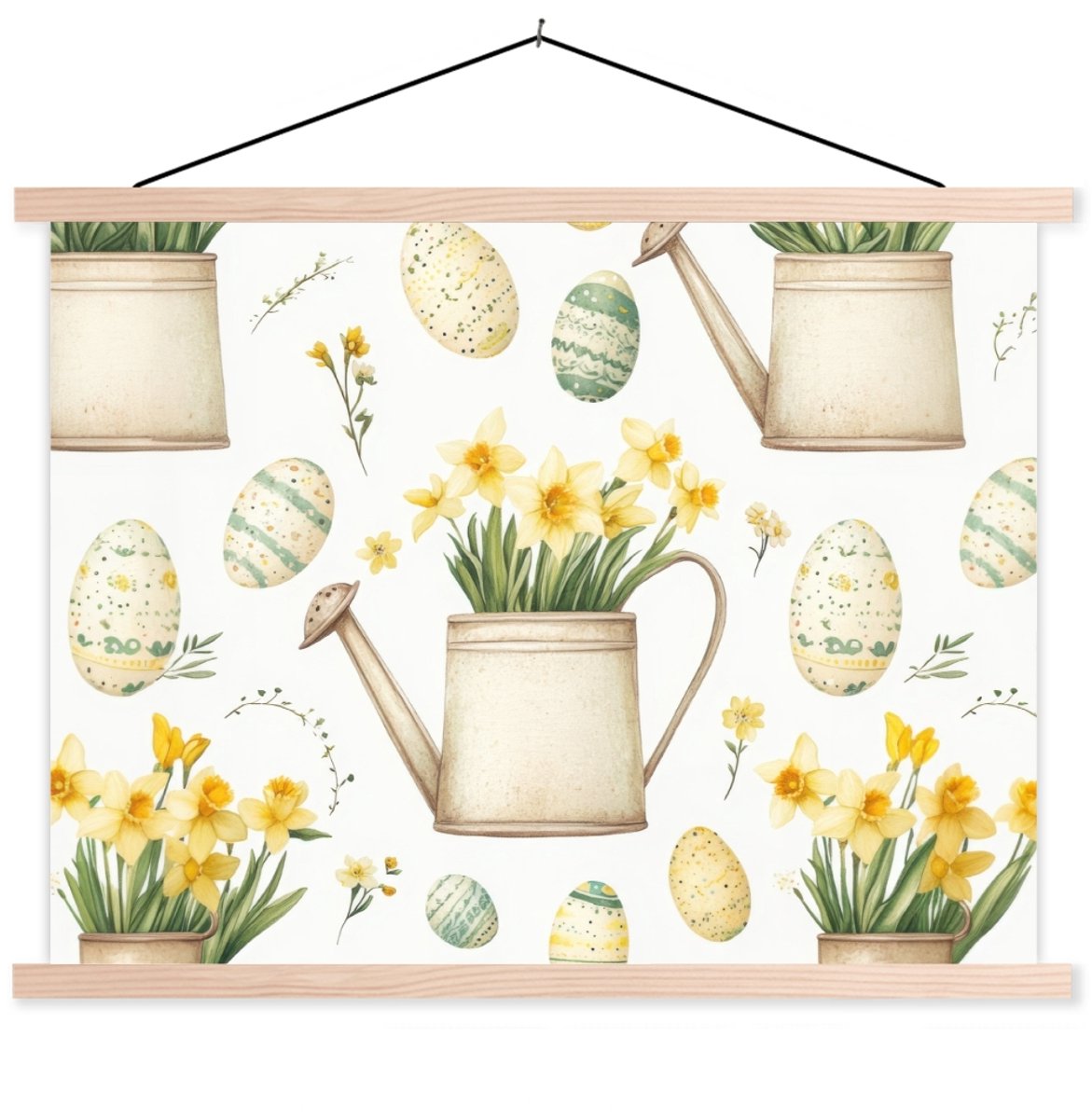 Posterhanger incl. Poster 60x45 cm - Schoolplaat - Gieter - Bloemen - Eieren - Textielpost