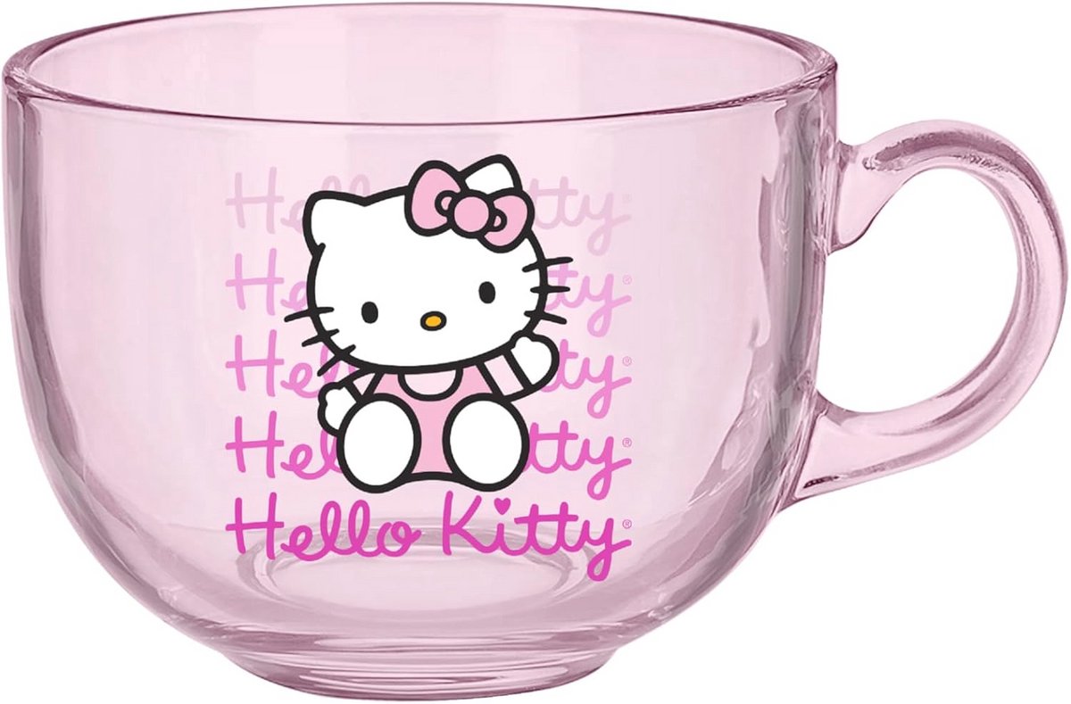 Roze glazen mok met Hello Kitty ontwerp - 16 oz