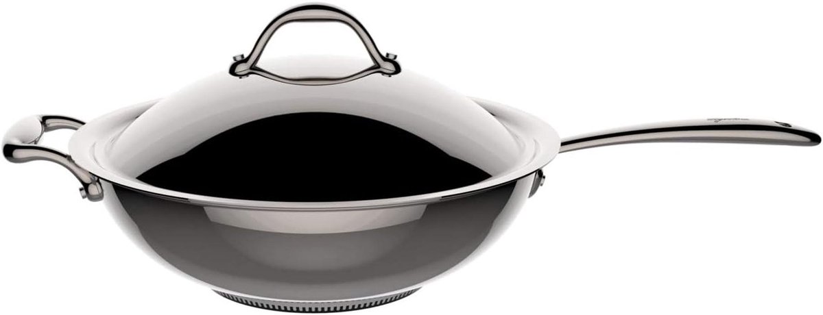 Wok met deksel van roestvrij staal 30 cm voor inductie, gas en oven - 5L