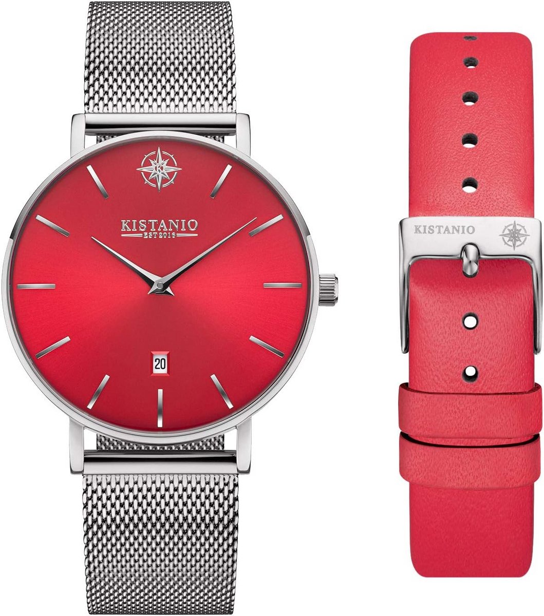 Dameshorloge met saffierglas en Milanese band, inclusief extra leren band