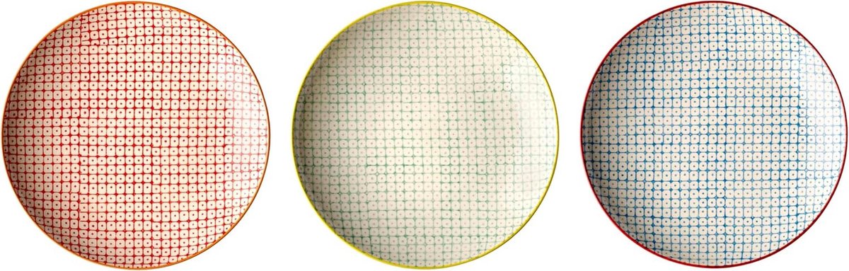 Keramische Borden Set van 3 - Rood, Groen, Blauw - 20 cm