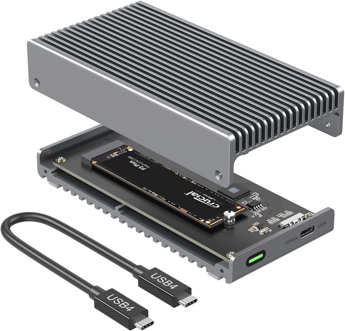 Externe SSD-behuizing voor M.2 NVMe PCIe met USB4 Thunderbolt en aluminium koellichaam