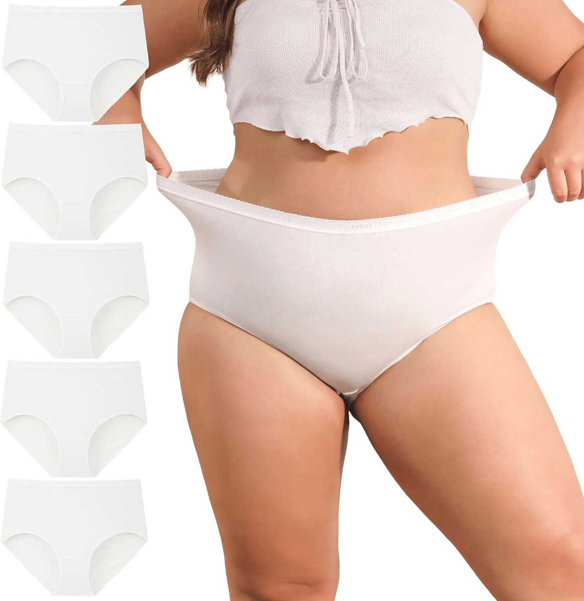 Plus Size Damesondergoed Katoenen Slips met Hoge Taille - 5-Pack