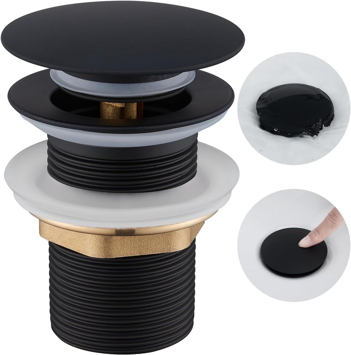 Afvoerset Wastafel Zwart Zonder Overloop - Universeel 1 1/4 Inch Pop Up Ventiel