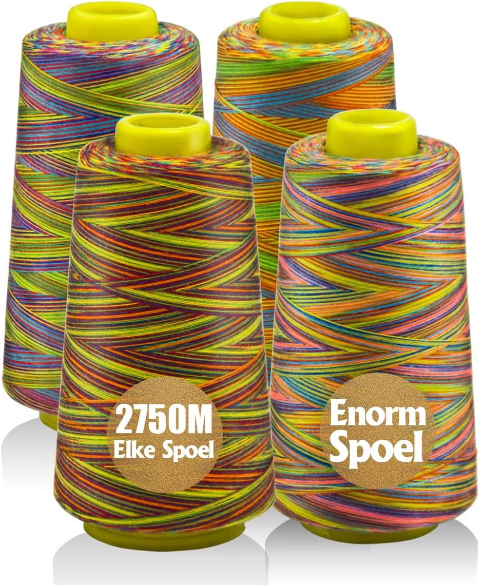 Overlockgaren Set van 4 Rollen - 11.000 m Naaigaren voor Naaien, Quilten en Patchwork