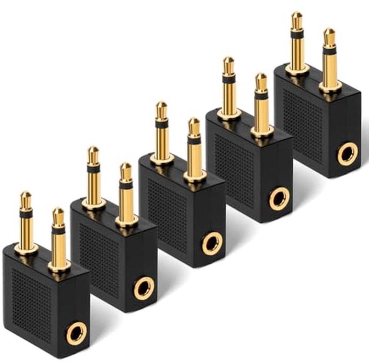 Vliegtuigadapter voor Hoofdtelefoon, Universieel, 5 Stuks, 3,5 mm, Gold Plated