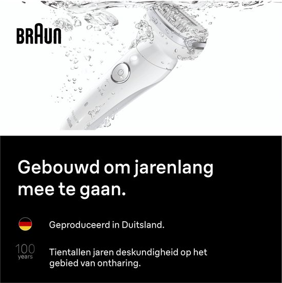 Braun epilator in water, omhuld door bubbels. Gebouwd om jarenlang mee te gaan.