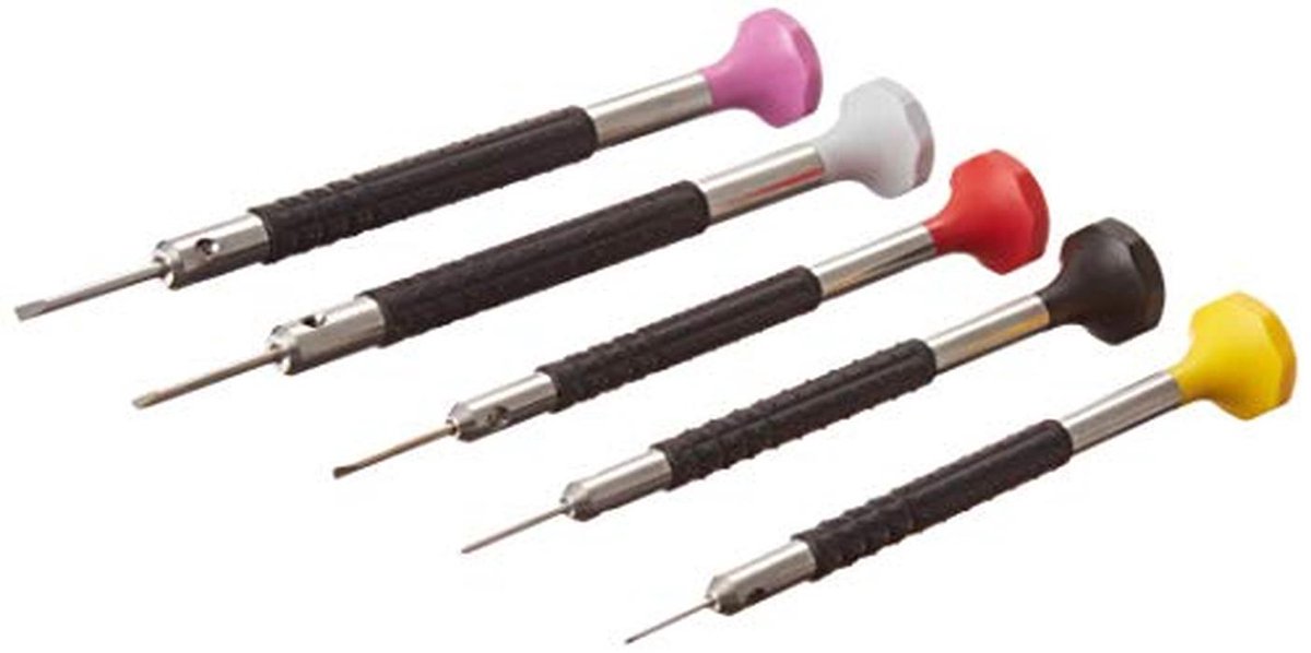 Set van 5 ergonomische schroevendraaiers voor horlogemakers - Zwitsers gereedschap met elastomeercoating
