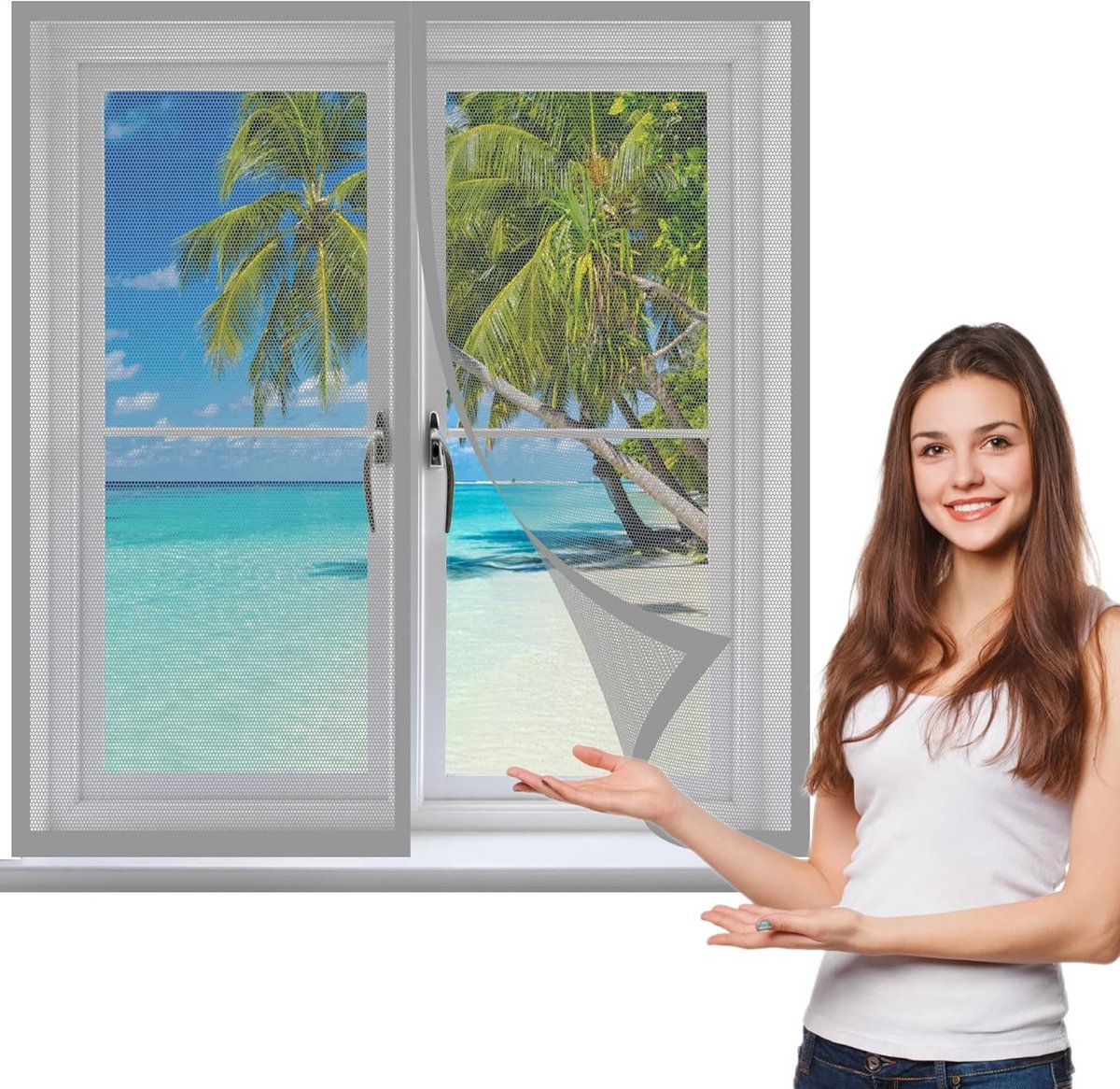 Plakbaar Horraam 140x70cm Grijs met Sterk Muggennet en Magnetische Sluiting