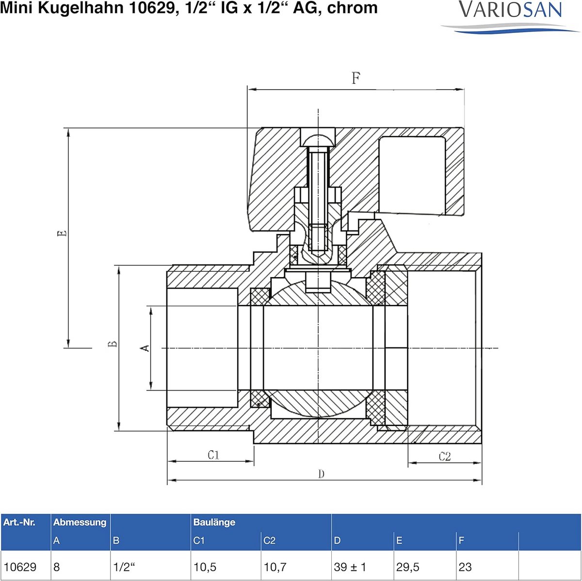 Mini kogelkraan 1/2" IG x 1/2" AG voor watervoorziening en verwarming