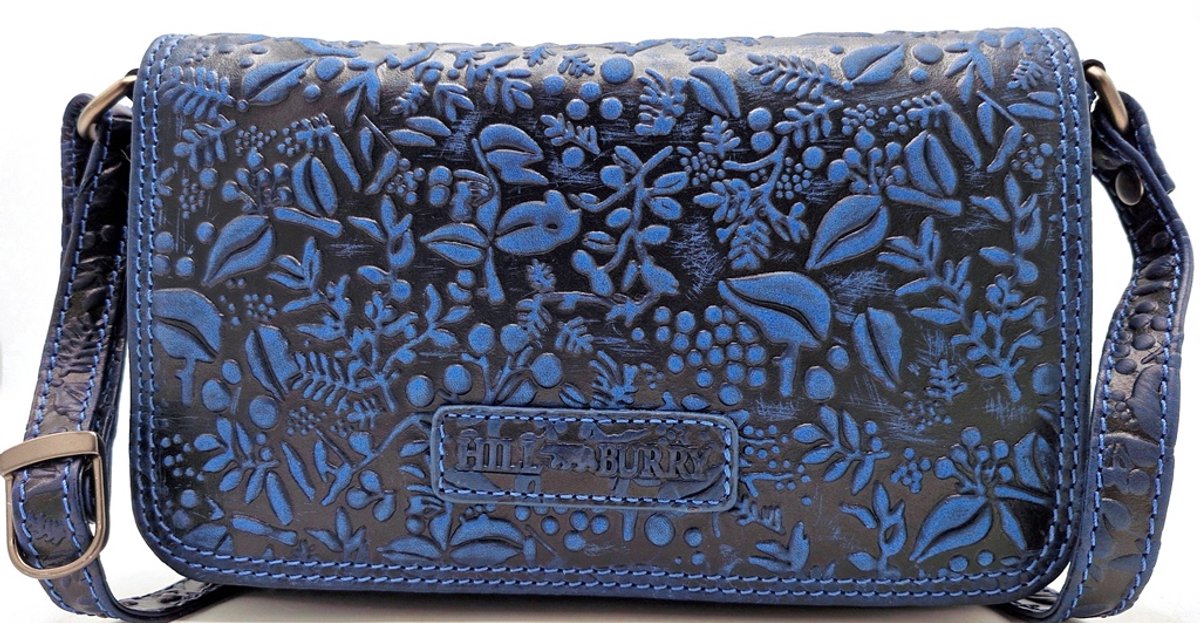 Boutique Trukado - HillBurry Leren Schoudertasje Bladeren Relief blauw - (bxhxd) ca. 21,5cm x 12,5cm x 6cm