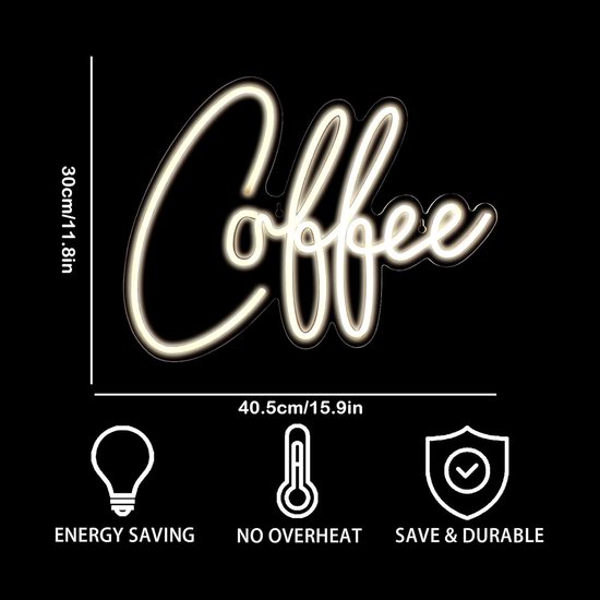 Daity 1 stuk - Neonlicht voor koffiebar, kan worden gebruikt als wanddecoratie, geschikt voor koffieshops, kleine acryl koffiestation kunstdecoratie feestdecoratie (40,5*30cm) van Merkloos — afbeelding 3