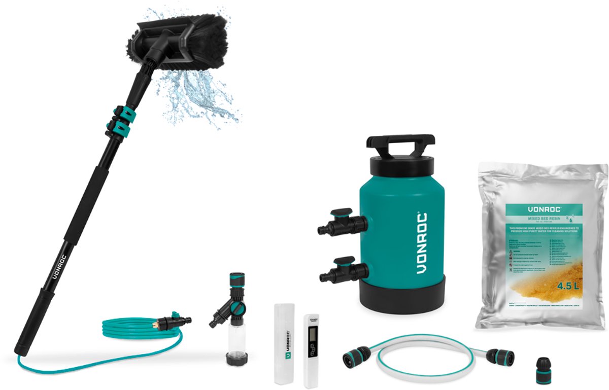 VONROC Aluminium Telescopische Wasborstel 1,8m en DI-Puurwaterfilter - Complete Set