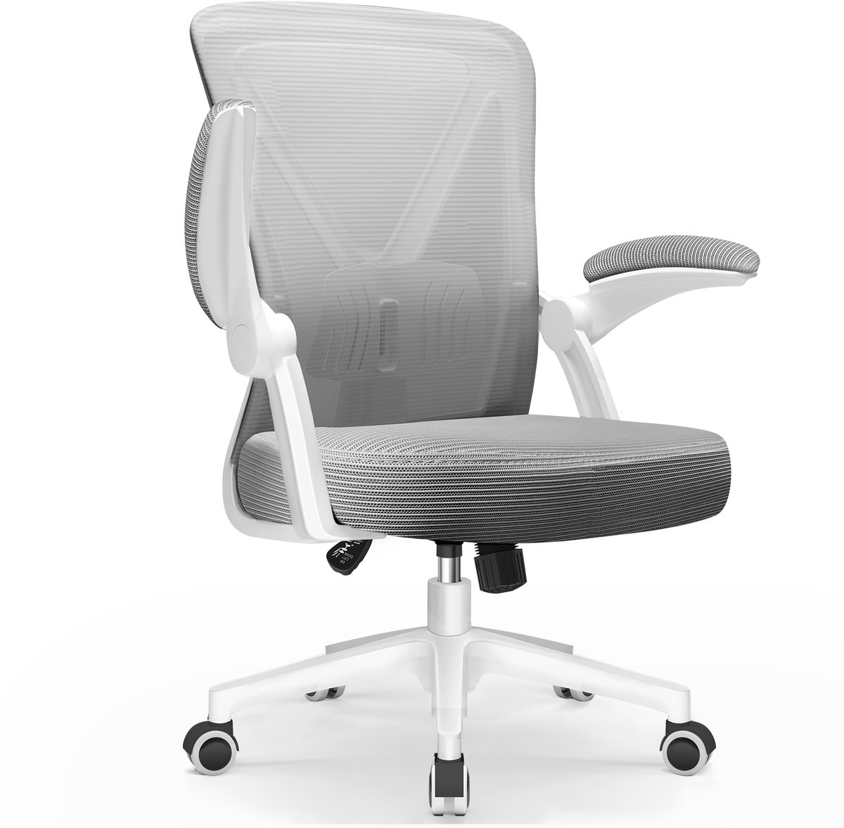 Saikefy Bureaustoel - Ergonomische Bureaustoel - Bureaustoelen voor Volwassenen - Office Chair - Kantoorstoel - Lendensteun - Opklapbare Armleuningen - Grijs