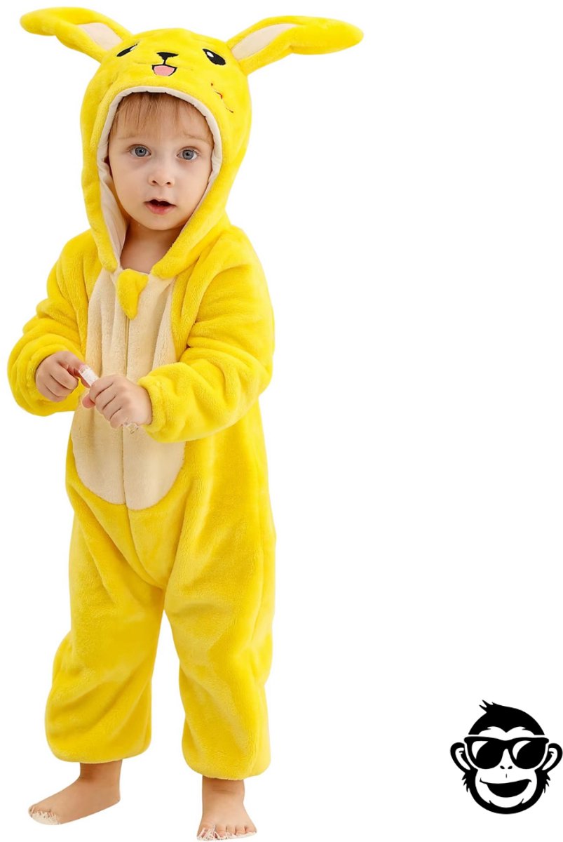 BoefieBoef Baby Onesie Pikachu - Peuter Pyjama Kinderen 6 maanden - 2 jaar – Muis Pika Geel – Verkleedkleding met Luierrits – Kerst Carnaval Dierenpak - , Kraamcadeau- Zacht Flanel - Romper - Boxpak - Jongens - Meisjes - Kruippak - Geel Muis — afbeelding 6