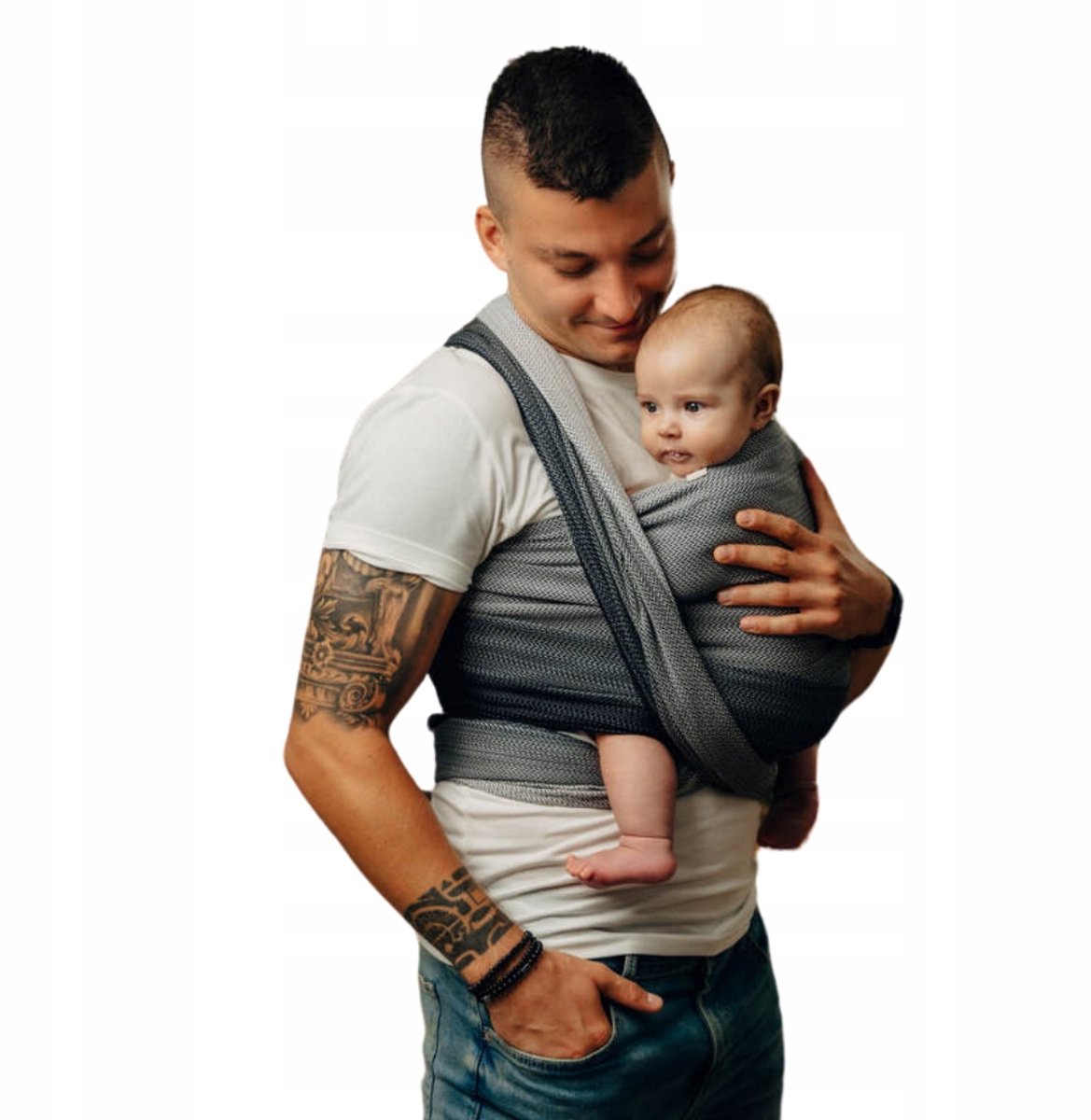 LennyLamb Geweven Draagdoek 4.6m - Kleine Visgraat Ombre Grijs