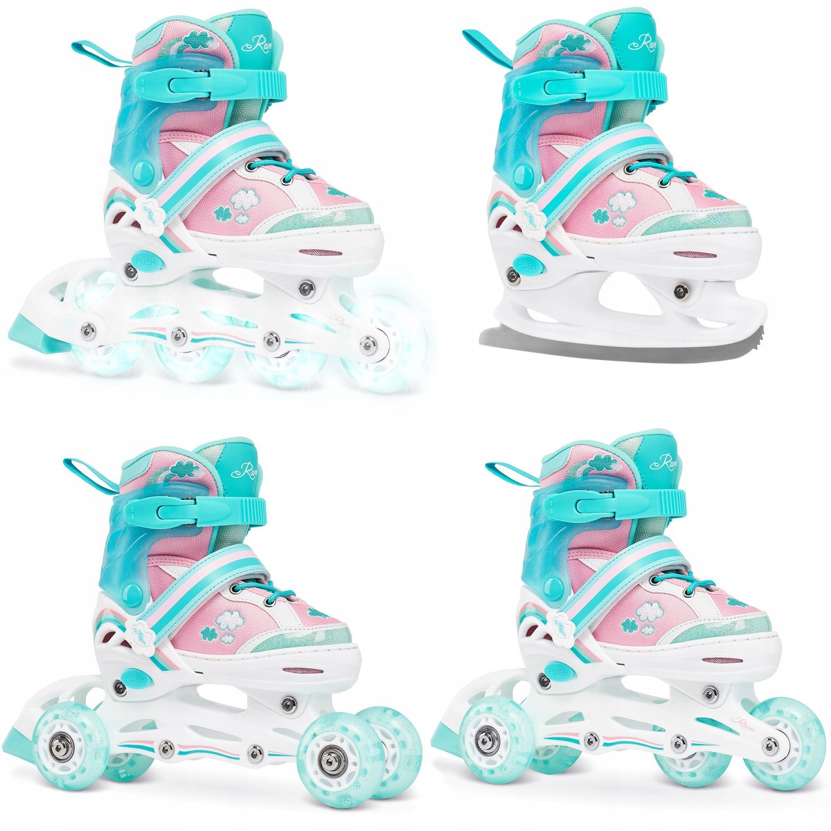 Raven Zoya 4-in-1 Kinderschaatsen/Schaatsen - Verstelbaar 27-30, LED Wielen
