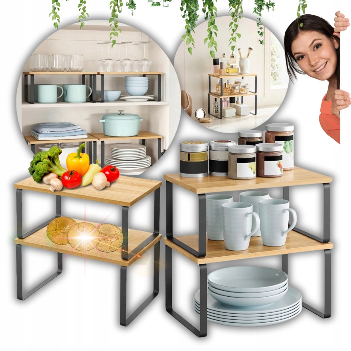 Bamboe Keuken Organizer - 2-delige Plank voor Kruiden & Blad