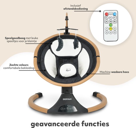 Deryan Baby Elektrische Wipstoel - Schommelstoel - Hout look - Bluetoothfunctie,Speaker en Afstandsbediening van Deryan — afbeelding 4