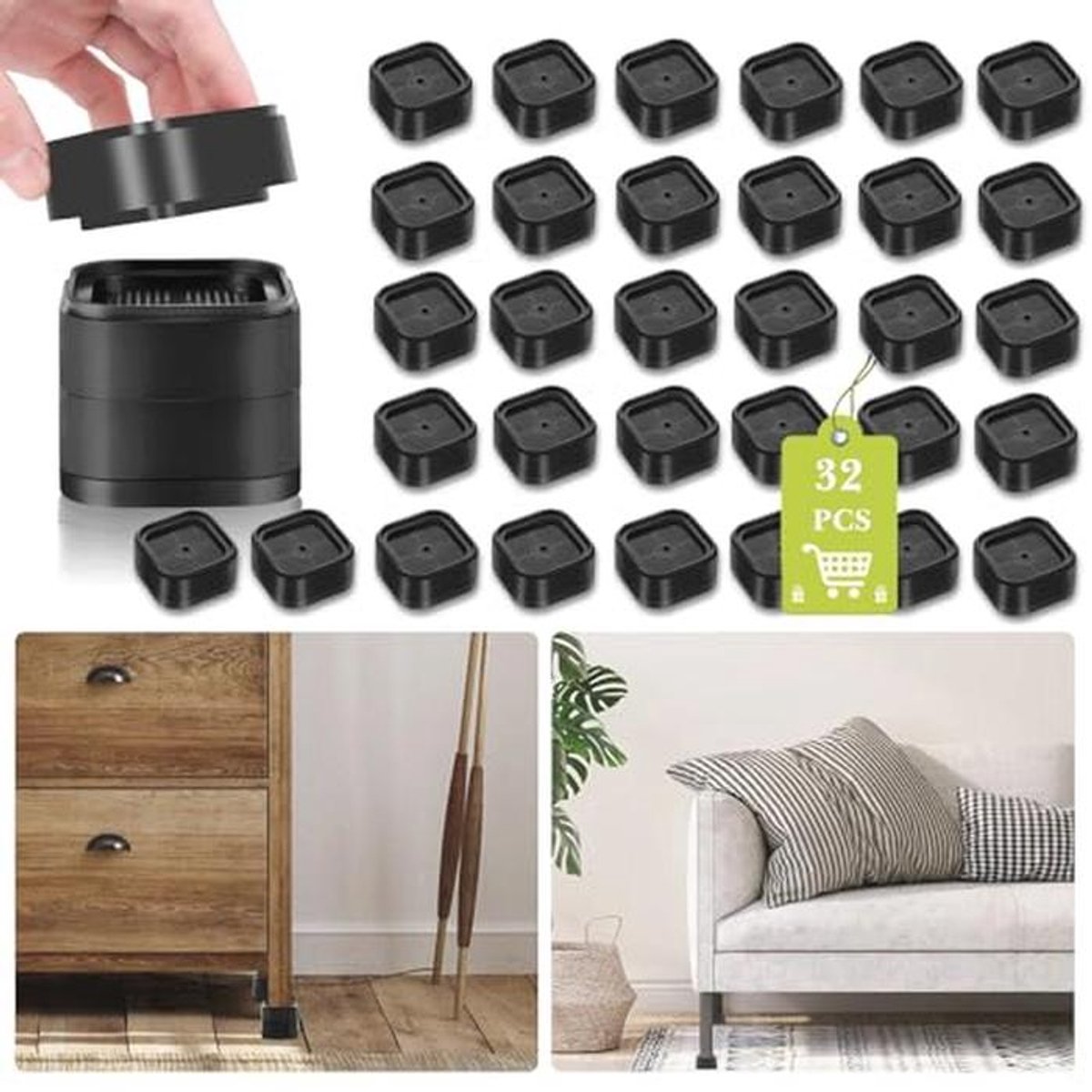 Verstelbare meubelverhogers - 32 stuks, zwaar belastbaar, ideale hoogteverhoging voor bed, tafel, bank en bureau