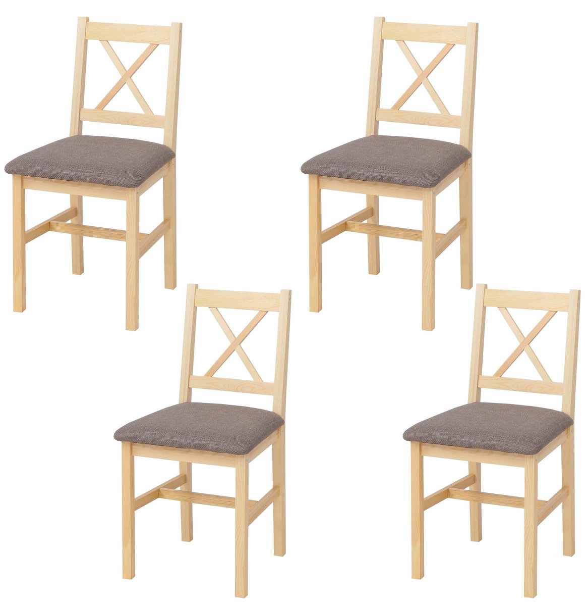 MCW Set van 4 eetkamerstoelen MCW-F77, leunstoel keukenstoel stoel, massief hout stof landhuis ~ naturel, bekleding grijs