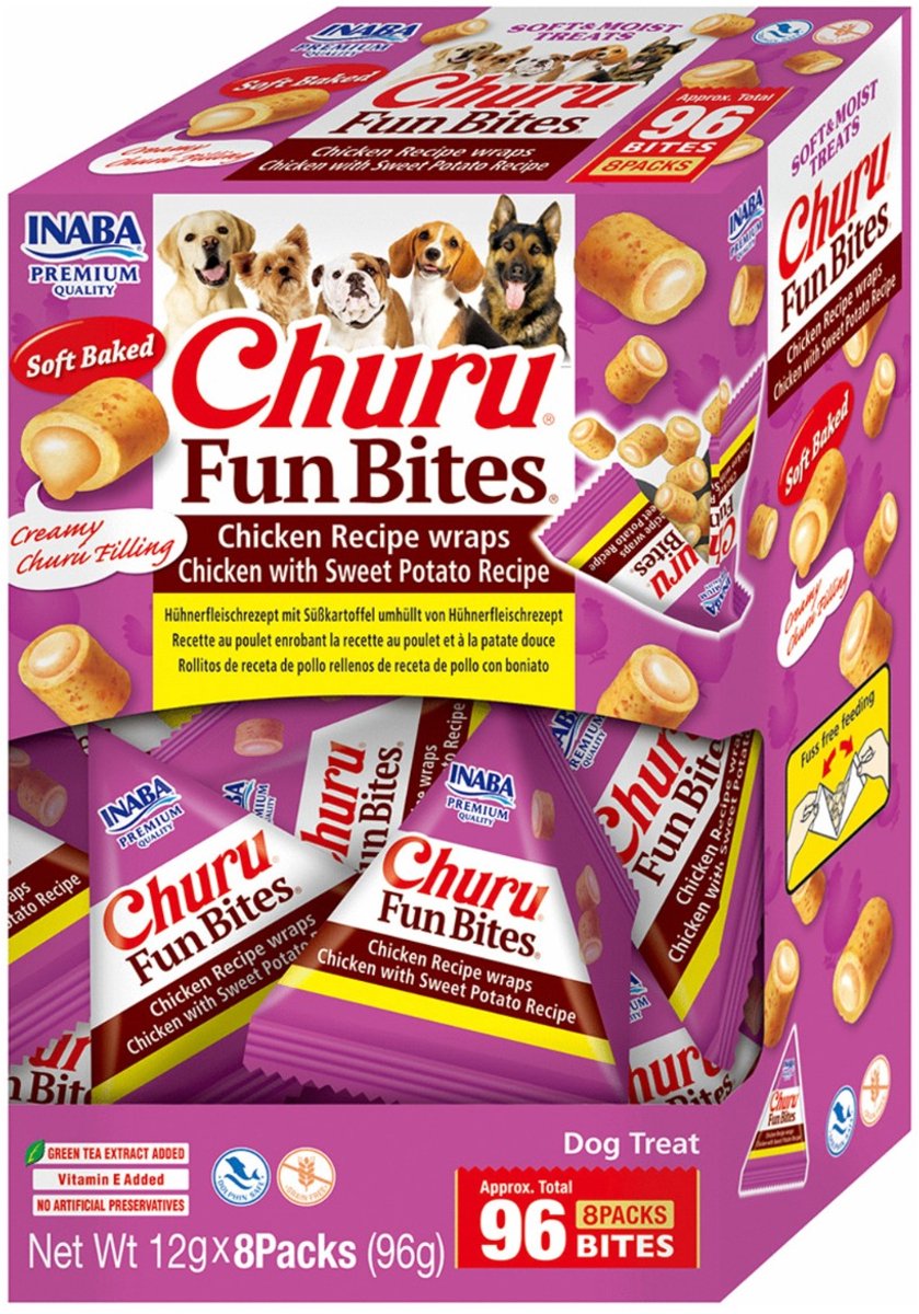 Inaba Churu Fun Bites Chicken Wraps 8x12 g - Hondensnacks - Kip&Bataat
