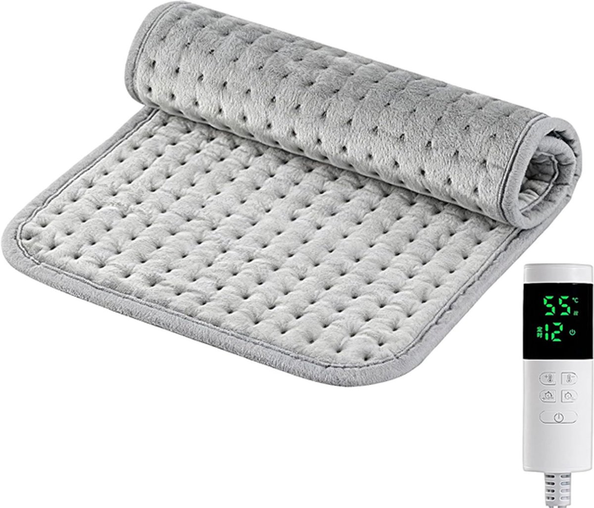 Verwarmingskussen - elektrische deken - elektrisch deken - Bodywarmer - Therapeutisch kussen - 12 tijdsinstellingen - 30×60cm - Non-woven stof - Grijs