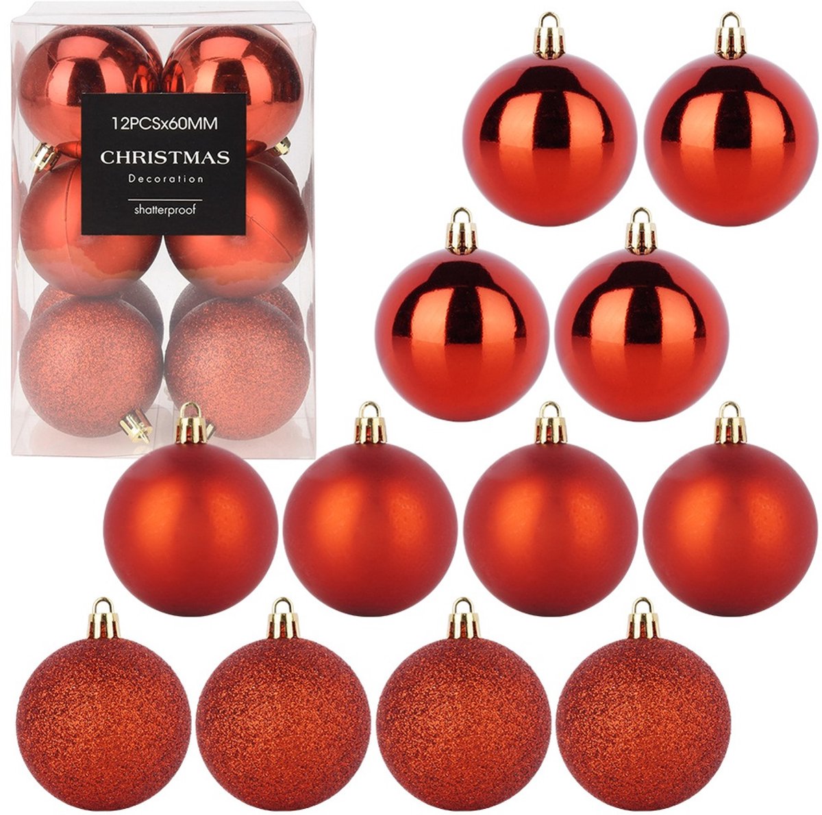 Kerstballen Set Onbreekbaar Rood 6 cm 12 stuks - Kerstdecoratie