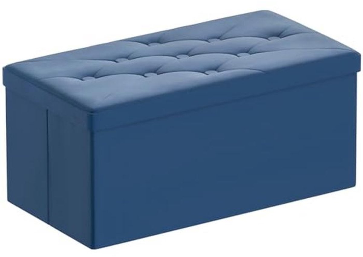 Opvouwbare Opbergdoos en Voetensteun - Multifunctionele Fluwelen Kruk voor Woonkamer en Slaapkamer - 80 x 40 x 40 cm - Blauw