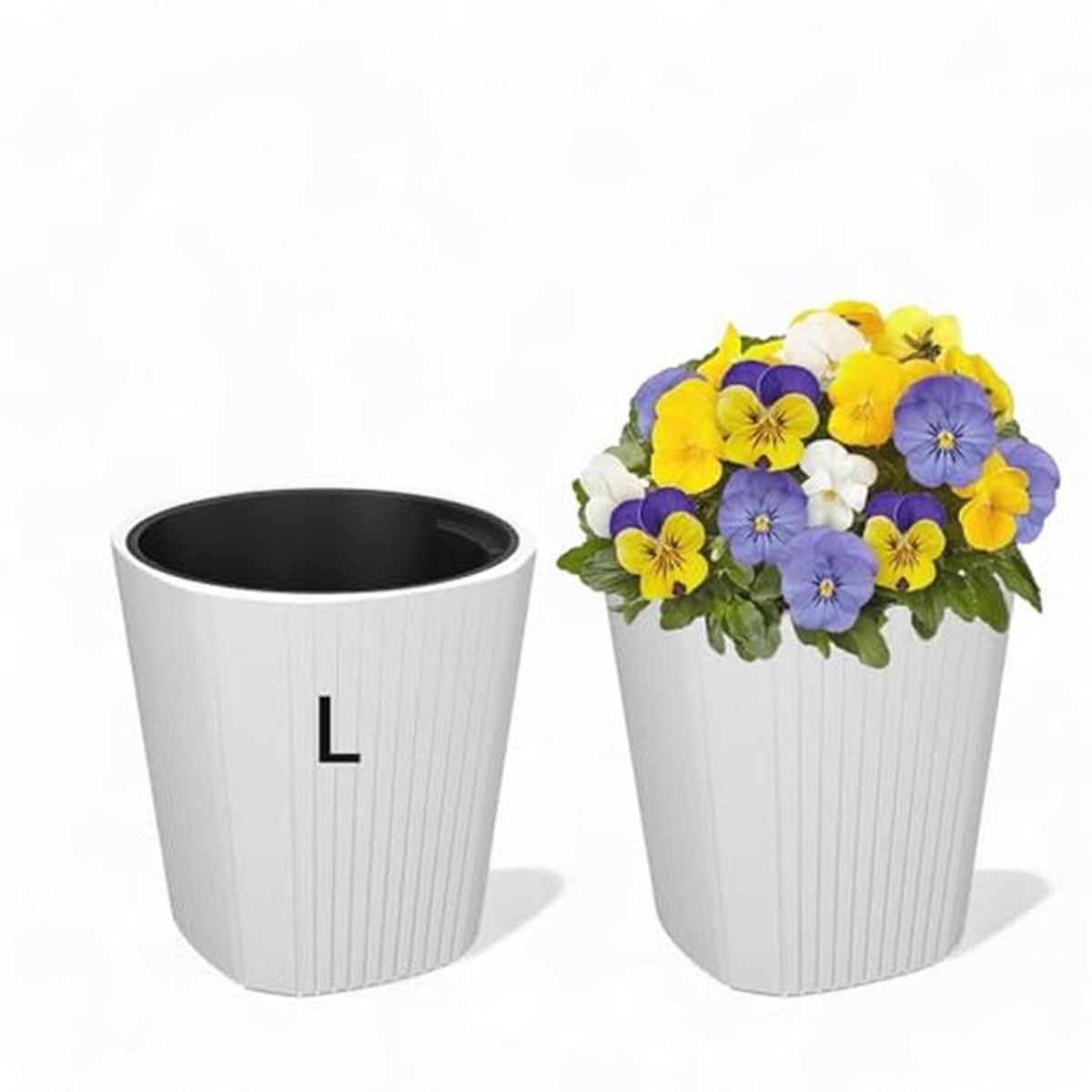 Slanke Decoratieve Bloempot met Uitneembaar Inzetstuk - Wit, L