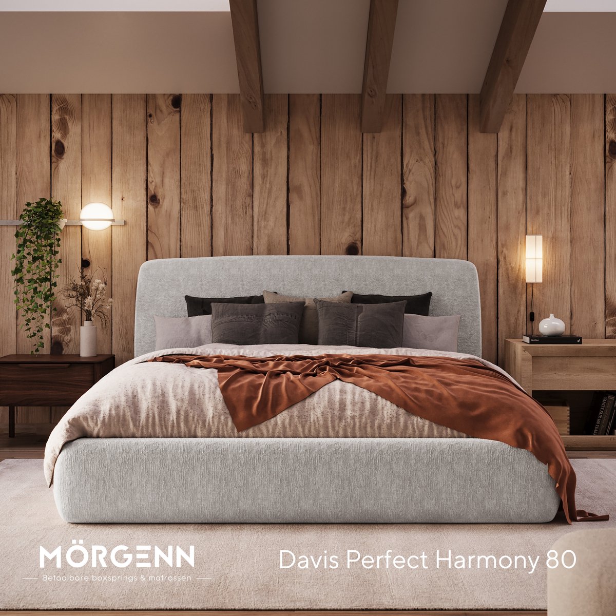 Mörgenn Bed Dune - Luxe Bedframe met Opbergruimte 37 cm - Lichtgrijs (Perfect Harmony 80) - 140x200 cm - Zonder Matras