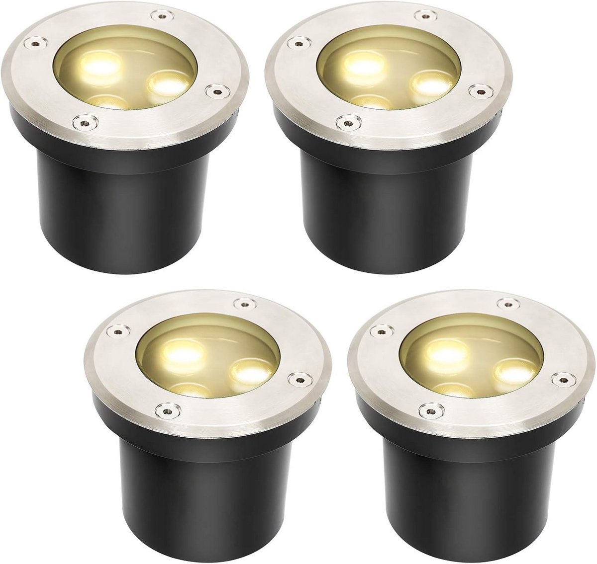 Set van 4 ronde waterdichte vloerspots voor buiten | Warm witte tuinverlichting