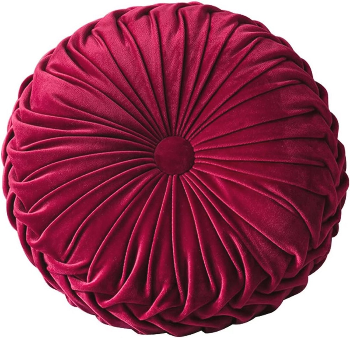 Ronde Fluwelen Kussen voor Bank - Handgemaakt Decoratief Sierkussen - 34.5 cm Wijnrood