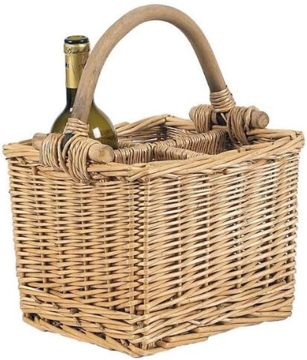 Wijnfles Houder Mand van Geverfd Hout 25x25x20-36 cm