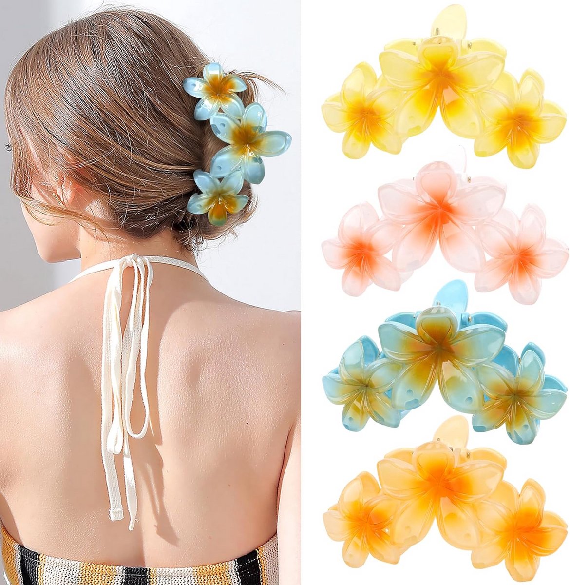 Set van 4 Grote Bloem Haarclips voor Dik Haar - Sterke Hold Strand Accessoires