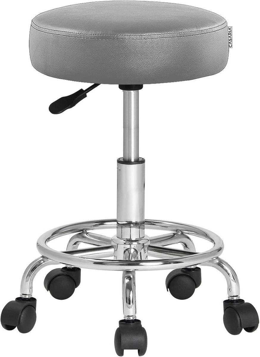 Verstelbare Draaikruk met Voetsteun - 360° Draaibaar - Hoogte 51-65 cm - Grijs