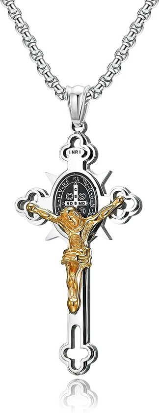 Heren Kruisketting Zilver Goud Roestvrij Stalen Jezus Christus Hanger heren-kruisketting-zilver-goud-roestvrij-stalen-jezus-christus-hanger