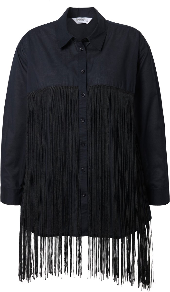 Angel of Style - Dames - Blouse straight fit lange franjes - Zwart - Maat 52