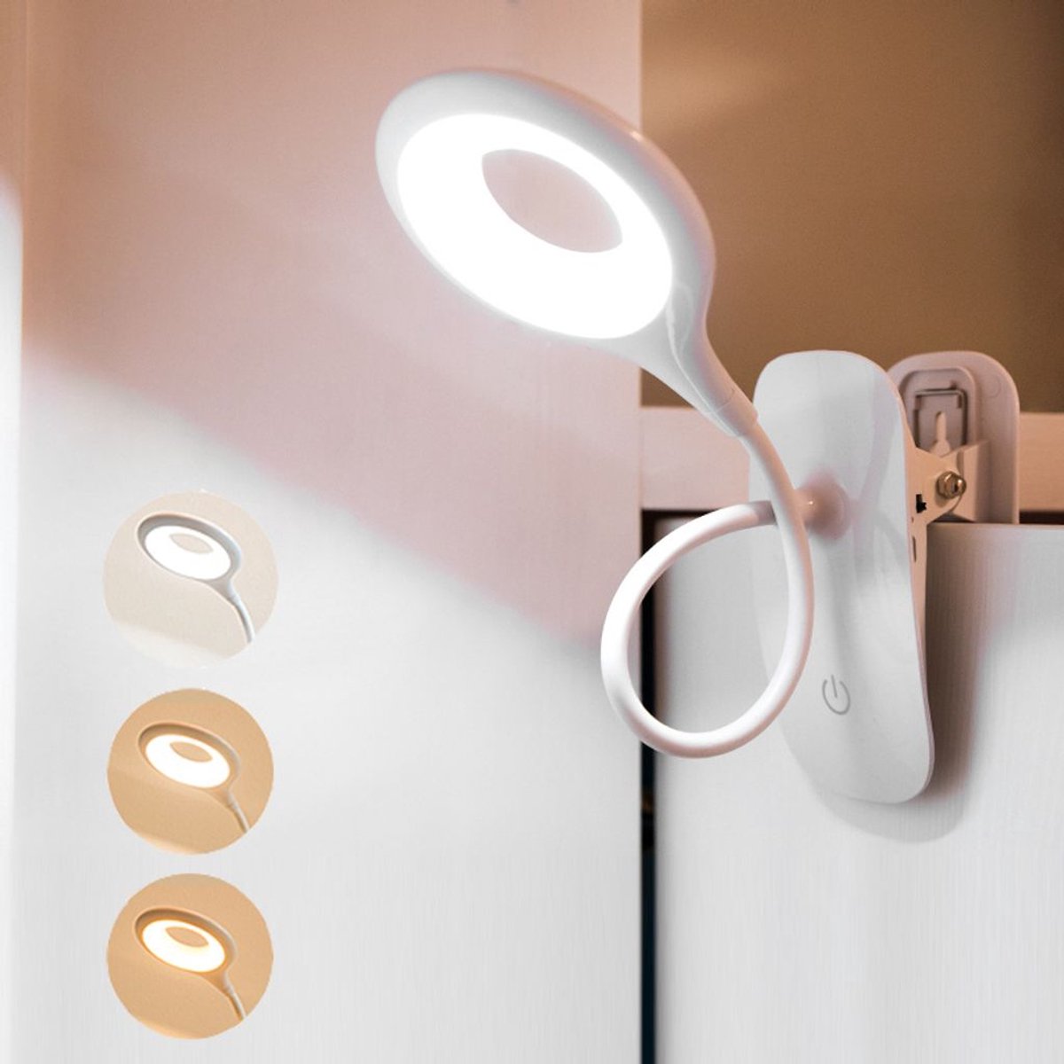 Deze nachtlamp met clip is voorzien van een clip en kan gebruikt worden als leeslamp naast