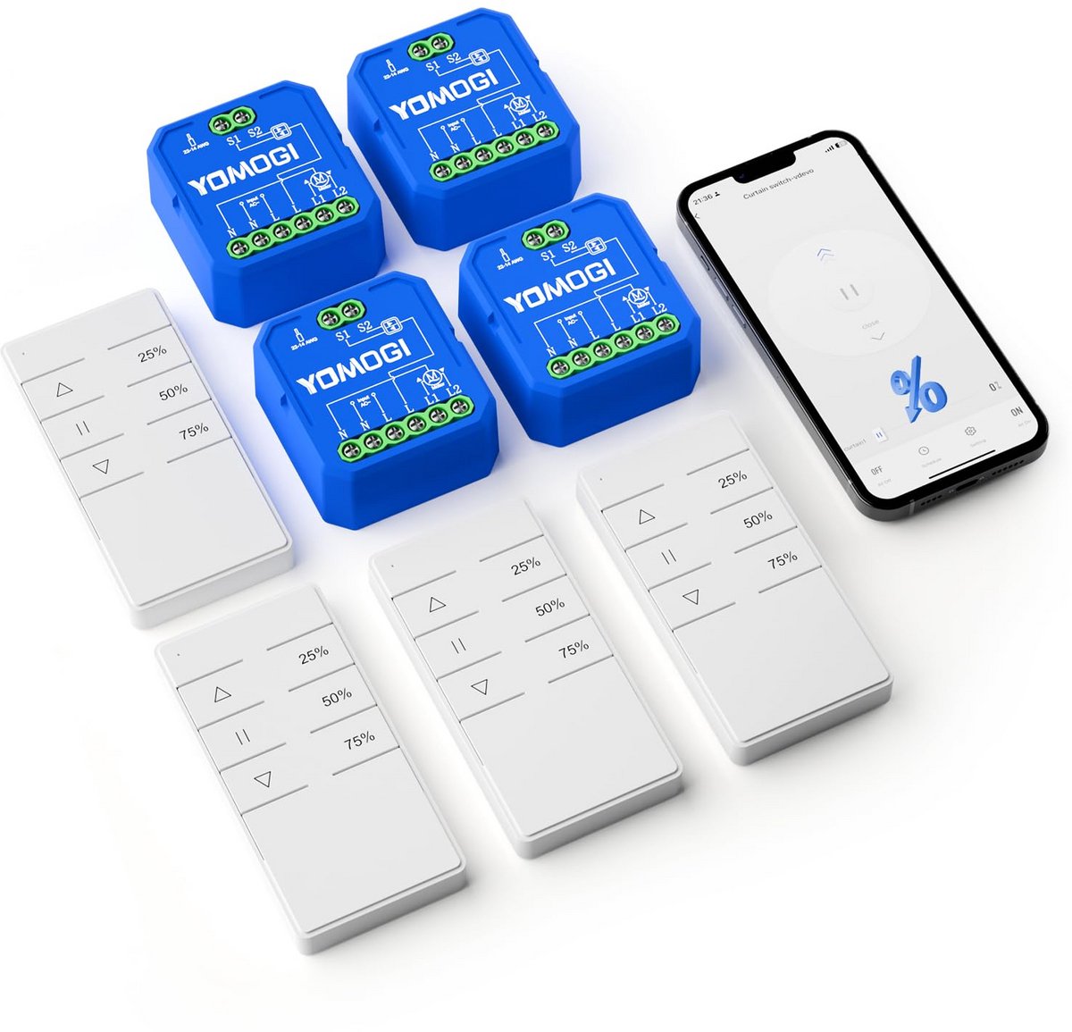 Slimme Rolluikmodule met Wifi en Afstandsbediening - Spraakbesturing via Alexa/Google Home - 4 Stuks