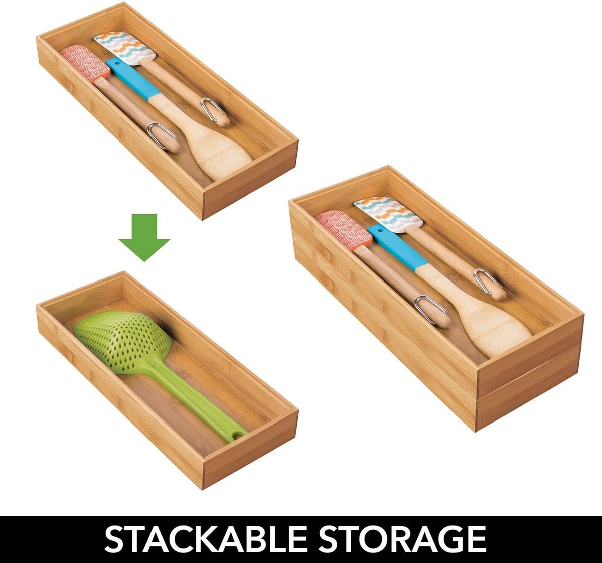 mDesign - Drawer organiser for kitchen cupboard/drawer - wide stackable containers - environmentally friendly/mmulti-purpose - bamboo To be used in drawers, pantry or on counter tops, shelves - — cadeau in Cadeau-ideeën - foto 5