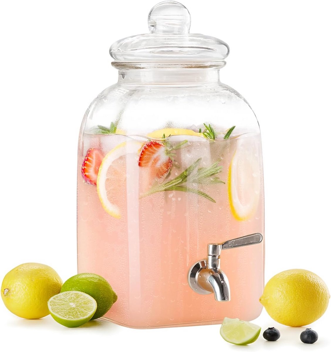 Grote glazen drankdispenser met lekvrije kraan voor limonade en ijsthee