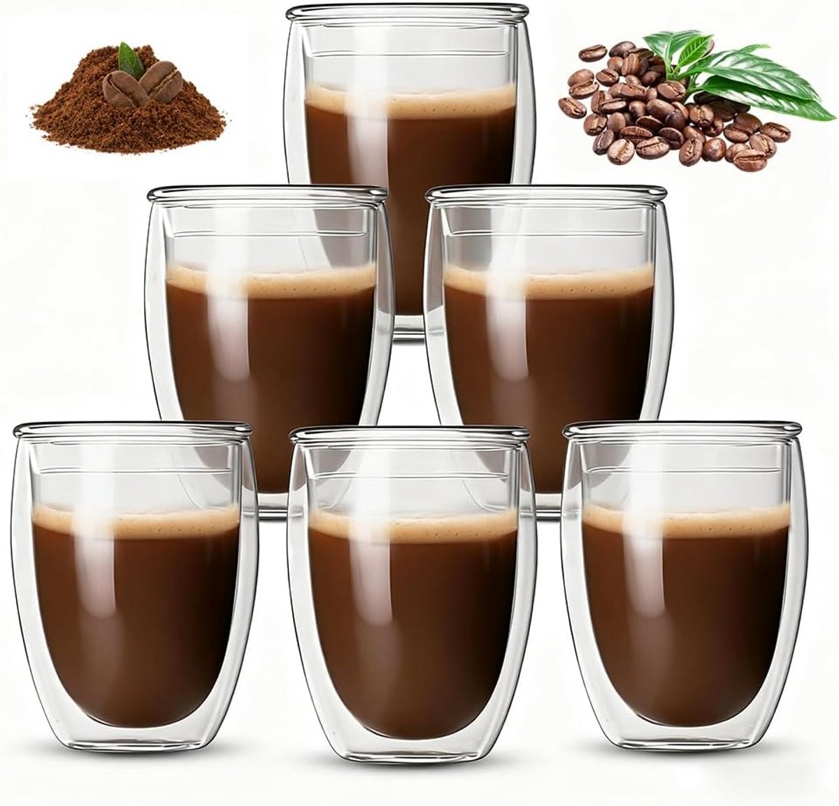 Set van 6 Dubbelwandige Glazen voor Latte Macchiato, Cappuccino en Iced Koffie (350 ml)
