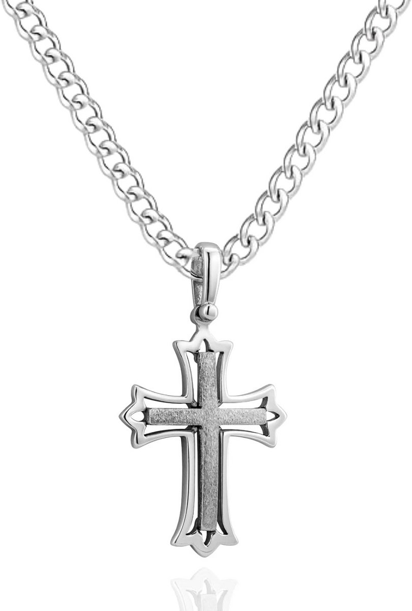 Zilveren Heren Ketting met Kruis Hanger 925 Link Chain Nikkelvrij