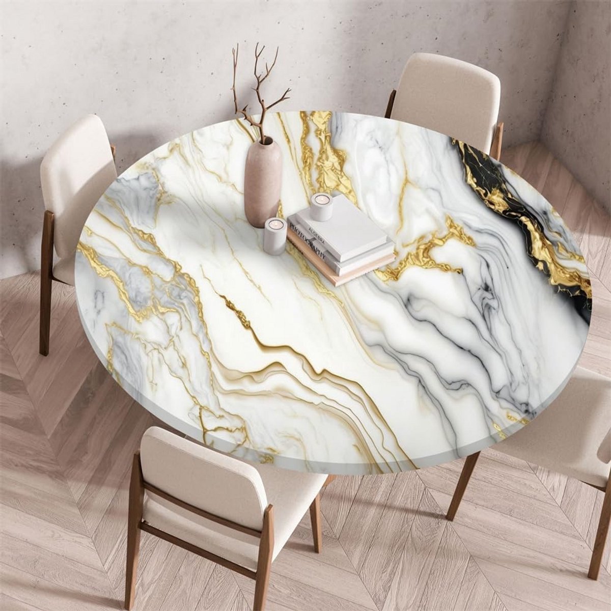 Ronde Tafelkleedbeschermer met Elastische Rand - Wasbaar - 140 cm - Grijs Marmereffect