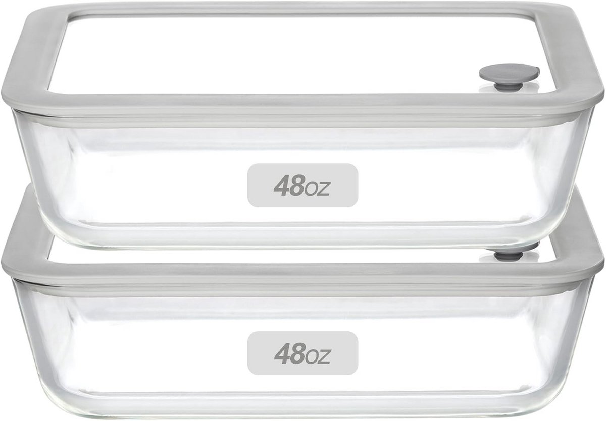 Grote Set Glazen Voedselcontainers met Lekvrije Deksel - Magnetron & Ovenbestendig
