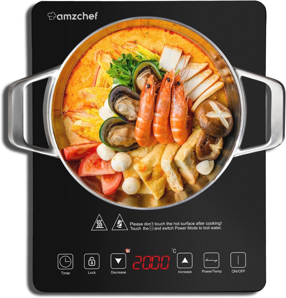 Inductiekookplaat 2000 W - Enkele Inductiekookplaat met Slank Design, 20 Temperatuurinstellingen en Timer