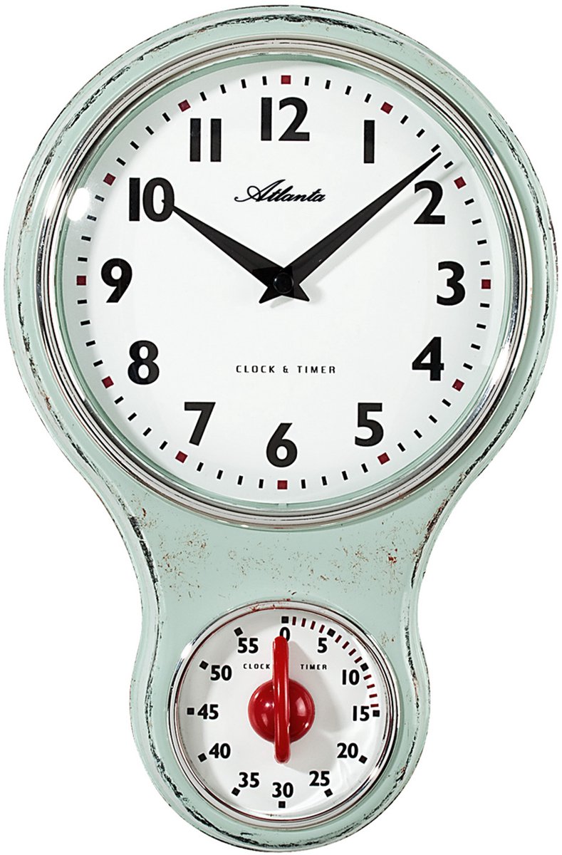 Atlanta Uhren 6124/6 Wandklok Quartz 205 Mm X 65 Mm X 31 Mm Lichtgroen